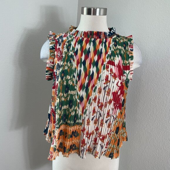 Carolina K Womens Small Lisa Sleeveless Pleated Blouse Colorful - Picture 1 of 11